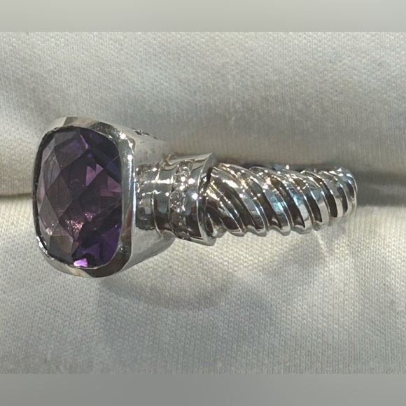 14Kt White Gold Amethyst And Diamond Cocktail Ring - Picture 4 of 8